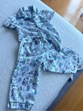 Disney Girls White and Teal Character Print Pajama Set